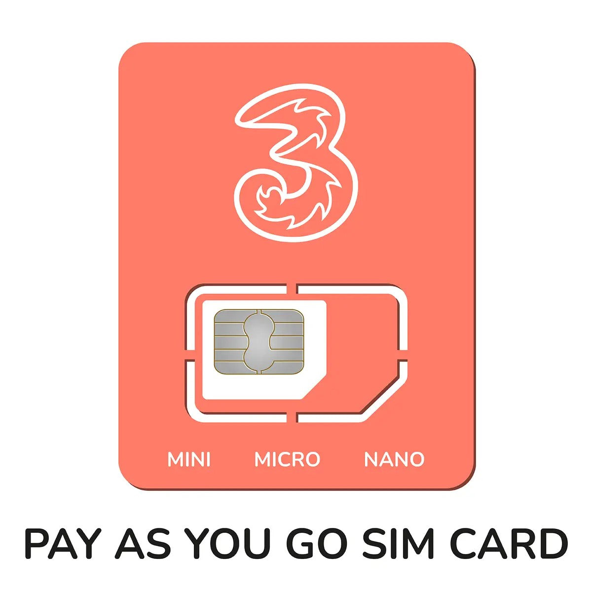 UK 3 Official Pay As You Go SIM Card - Triple-Cut (No Credit) for All Smartphones UK 3 Official Pay As You Go SIM Card - Triple-Cut (No Credit) for All Smartphones